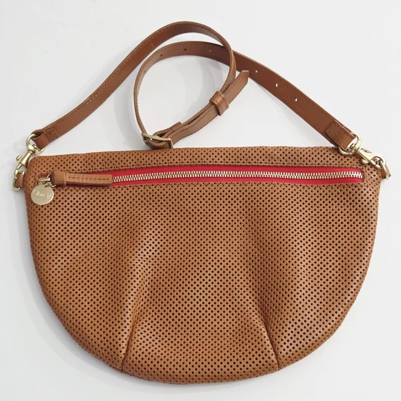 CLARE V GRANDE FANNY BAG CUOIO TAN PERF PERFORATED LEATHER - Picture 5 of 10